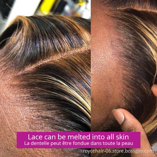 Cheap P4/27 Ombre Hair Lace Wigs For Women,Highlight Brazilian Raw Human Hair Transparent T Shape Lace Front Wig With Baby Hair